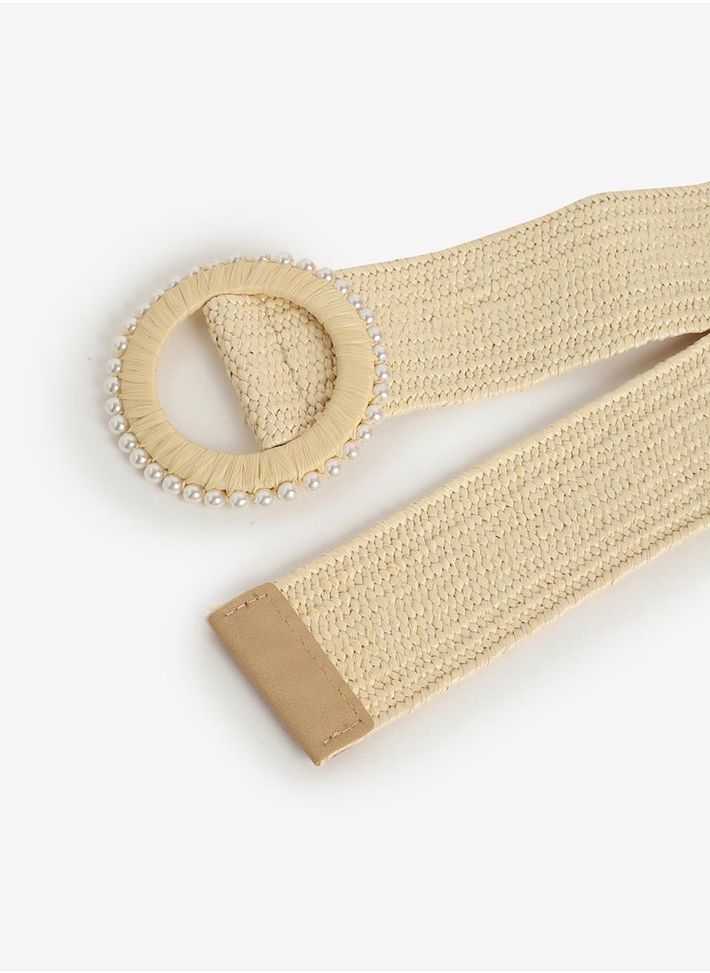 Cream Textured Waist Belt
