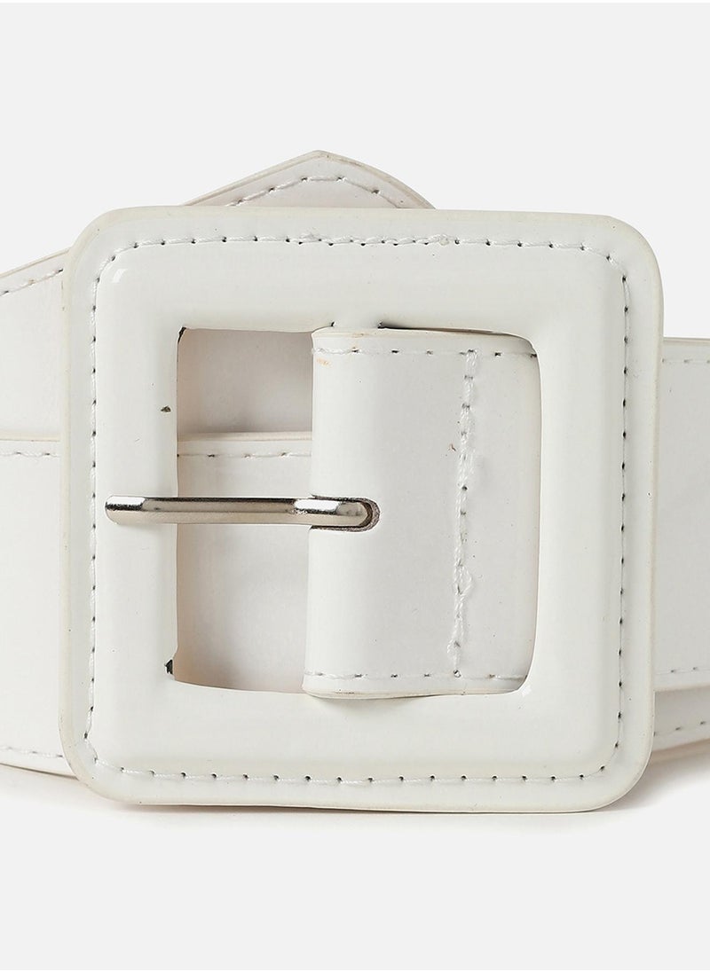 White Solid Buckle Belt