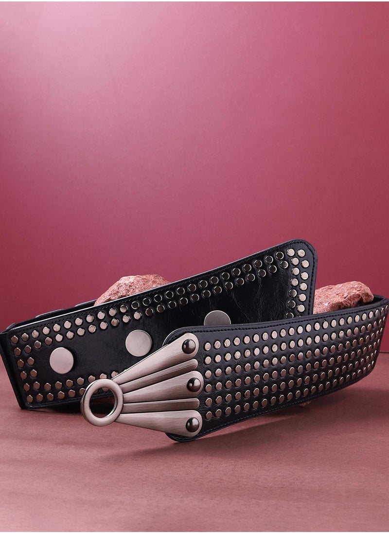 Black Textured Stretch Waist Belt