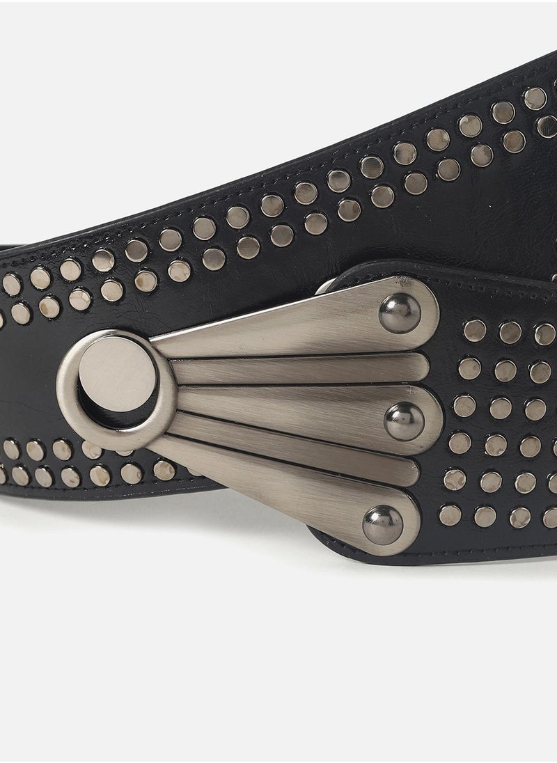 Black Textured Stretch Waist Belt