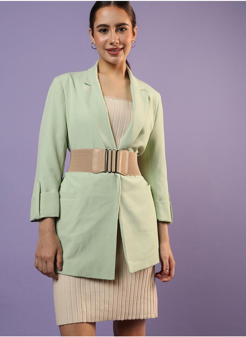 Beige Textured Stretch Waist Belt