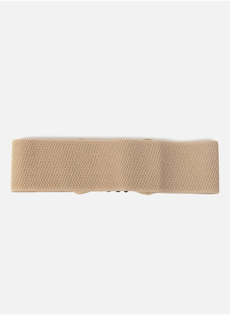 Beige Textured Stretch Waist Belt