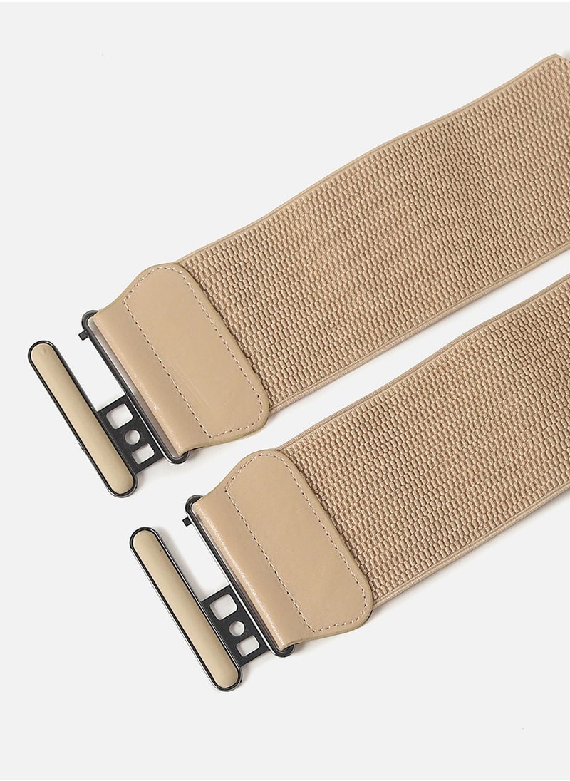Beige Textured Stretch Waist Belt
