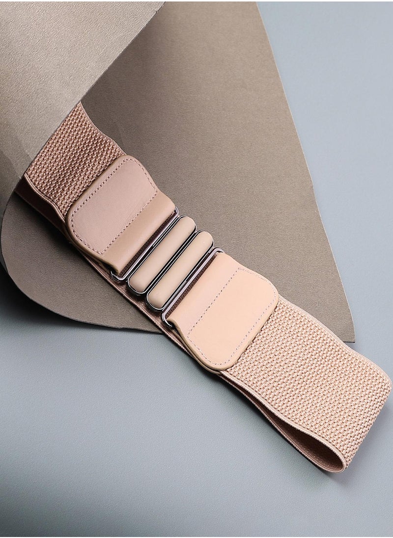 Beige Textured Stretch Waist Belt