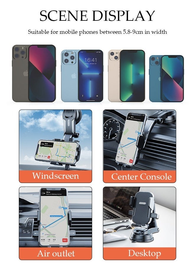 Universal Phone Holder for Car Powerful Suction Hands-Free Cell Phone Mount Car Phone Holder for Car Dashboard Windshield Air Vent Compatible for All Smartphones