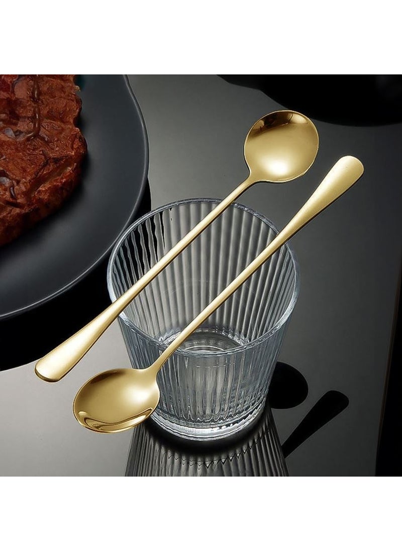 Stainless Steel Gold 6 Pieces 18 cm Long Dessert Latte and Ice Cream Spoon CIN510SR-6
