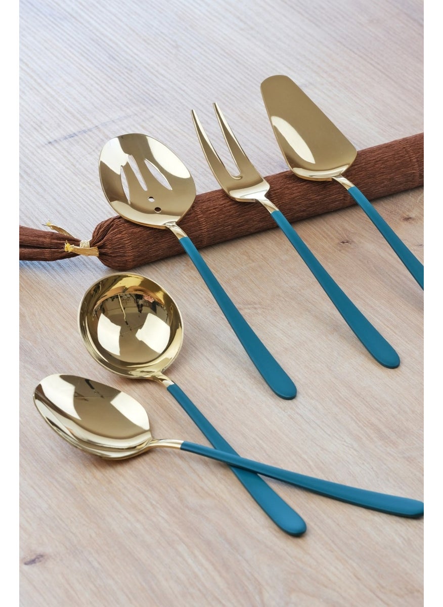 Roma 5-Piece Sauce Serving Set Shiny Gold Green