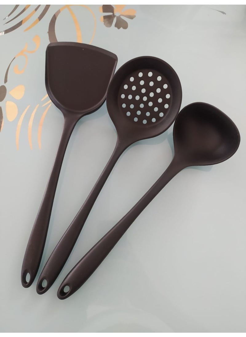 Flameproof Non-Stick Complete Silicone Spatula Ladle Skimmer Set of 3