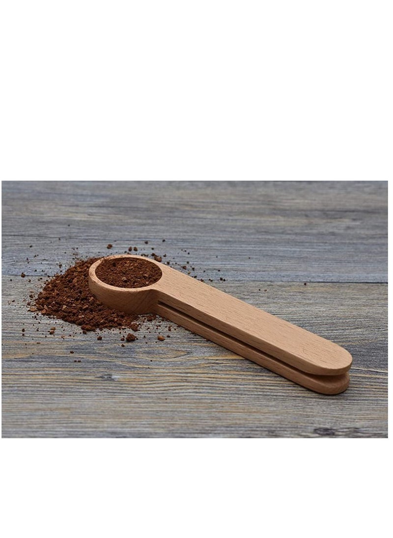 Wooden Coffee Scoop and Bag Clip, Measure Spoon 2-In-1 Bags Sealer Measuring for Beans, Espresso Coffee, Tea