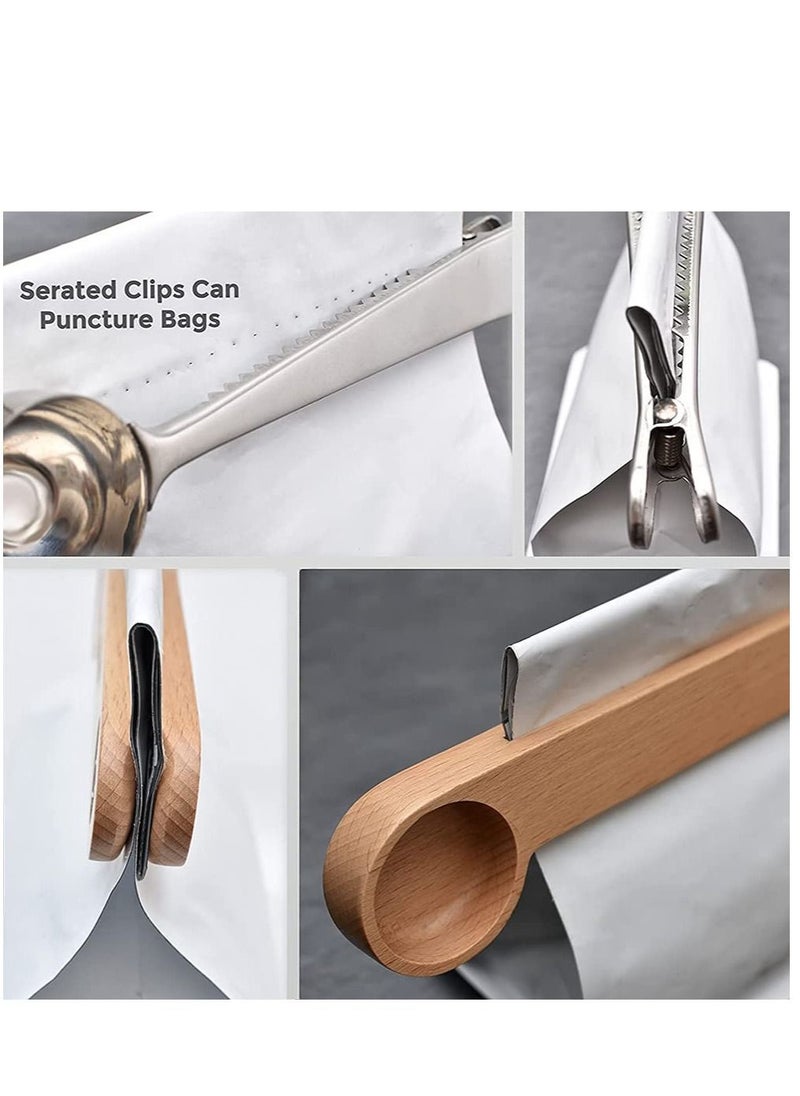 Wooden Coffee Scoop and Bag Clip, Measure Spoon 2-In-1 Bags Sealer Measuring for Beans, Espresso Coffee, Tea