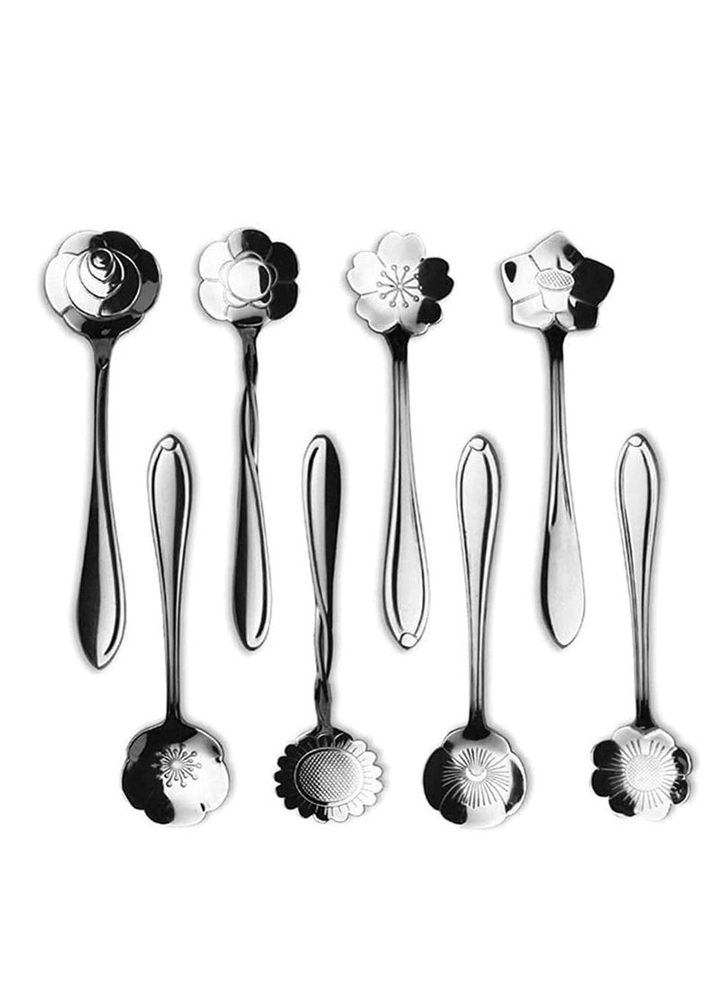 8 PCS Coffee Spoon, Tea Dessert Spoons, Stainless Steel Tableware Stirring, Sugar, Stir, Bar, Mixing, Ice Cream Spoon For Kitchen Dining (Silver)