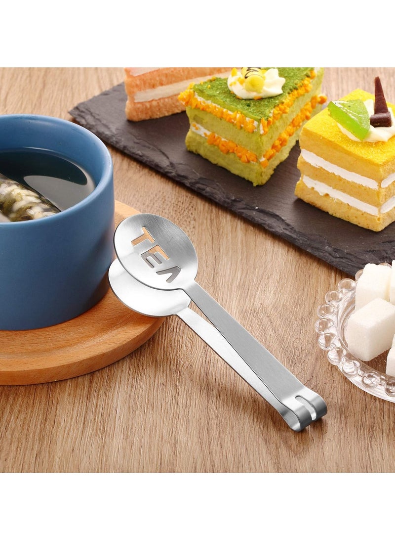 Tea Bag Squeezer, 4 PCS Stainless Steel Tongs Silver Strainer Clip Spoon for Losing Leaf, Rubbing Ice Cube, Sugar, Herbal Tea, Earl Grey or Iced Bags