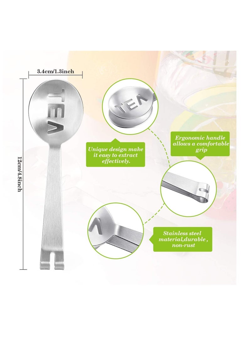 Tea Bag Squeezer, 4 PCS Stainless Steel Tongs Silver Strainer Clip Spoon for Losing Leaf, Rubbing Ice Cube, Sugar, Herbal Tea, Earl Grey or Iced Bags