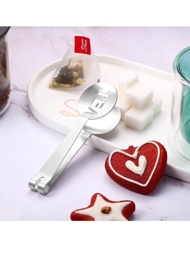 Tea Bag Squeezer, 4 PCS Stainless Steel Tongs Silver Strainer Clip Spoon for Losing Leaf, Rubbing Ice Cube, Sugar, Herbal Tea, Earl Grey or Iced Bags