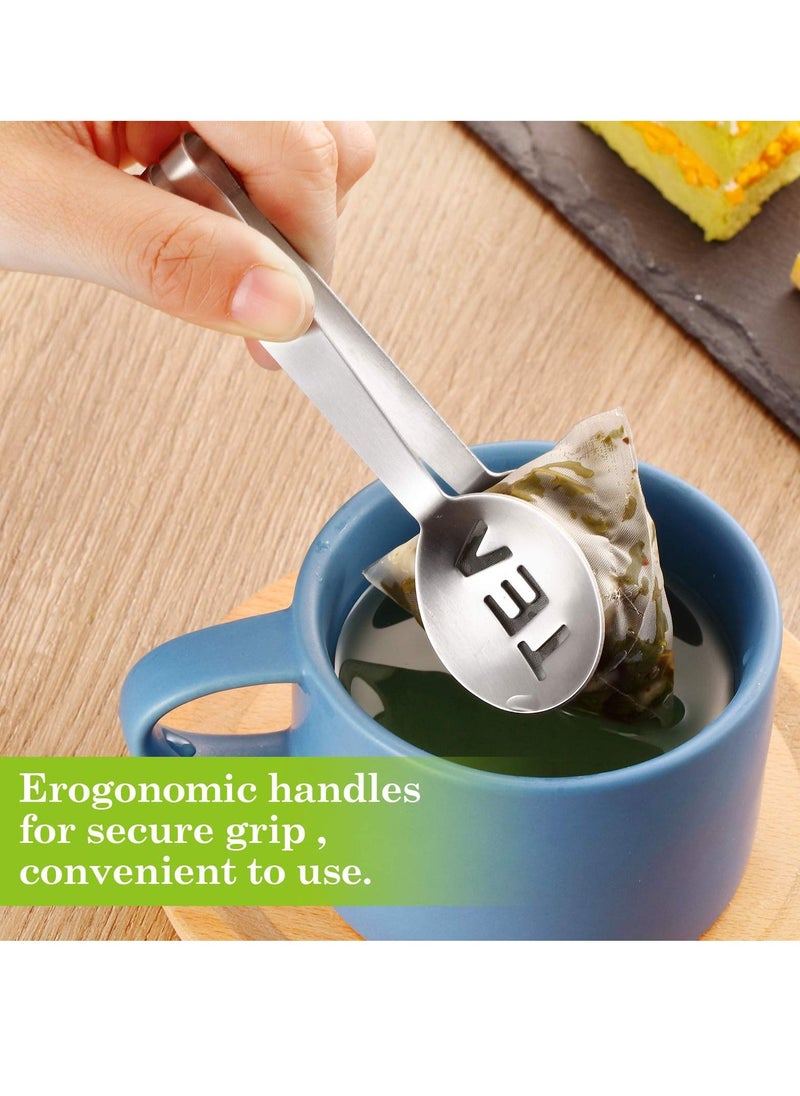 Tea Bag Squeezer, 4 PCS Stainless Steel Tongs Silver Strainer Clip Spoon for Losing Leaf, Rubbing Ice Cube, Sugar, Herbal Tea, Earl Grey or Iced Bags