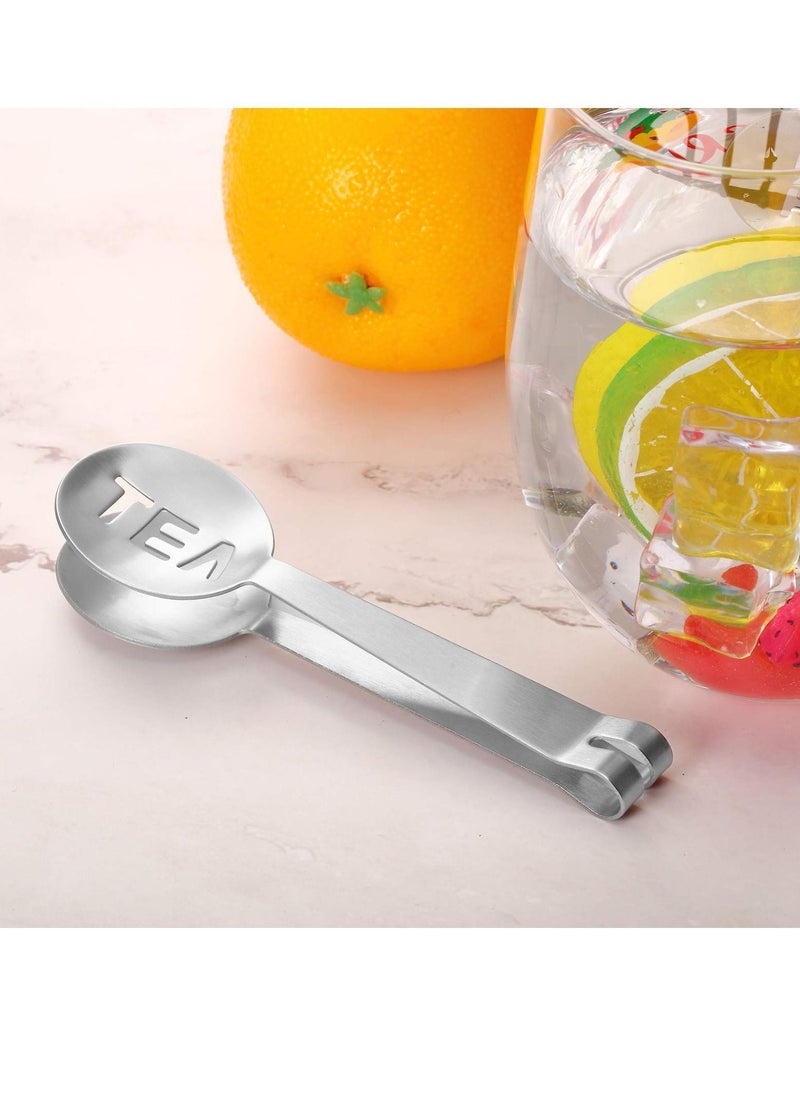 Tea Bag Squeezer, 4 PCS Stainless Steel Tongs Silver Strainer Clip Spoon for Losing Leaf, Rubbing Ice Cube, Sugar, Herbal Tea, Earl Grey or Iced Bags