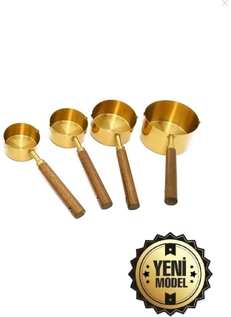 Gold Measuring Spoon Set of 4 Wooden Handle Measuring Cups