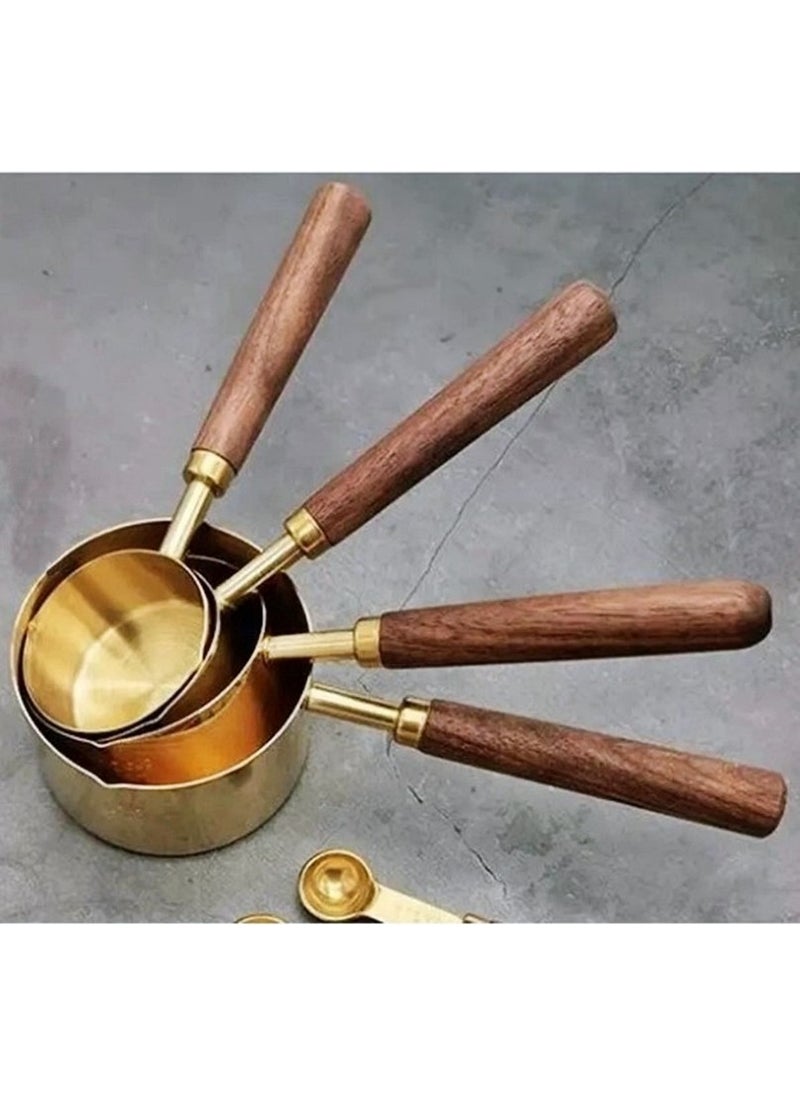 Gold Measuring Spoon Set of 4 Wooden Handle Measuring Cups