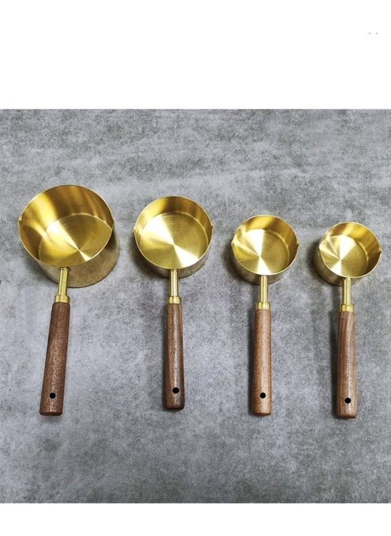 Gold Measuring Spoon Set of 4 Wooden Handle Measuring Cups