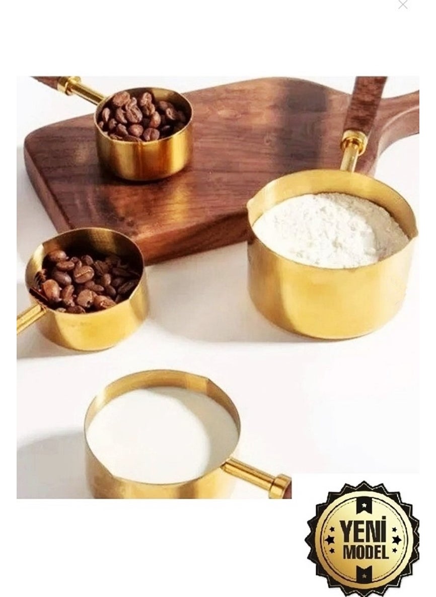 Gold Measuring Spoon Set of 4 Wooden Handle Measuring Cups