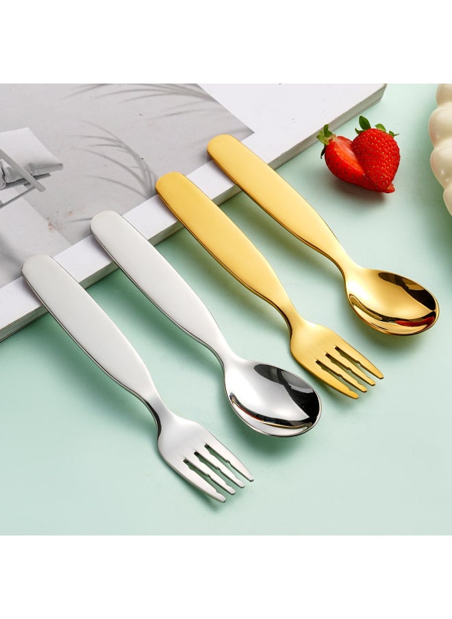 304 Stainless Steel Korean-style Children's Spoon Wide Handle Fork Spoon Baby Eating Spoon Fruit Dessert Fork Complementary Spoon-Specifications:304 Korean Children's Fork