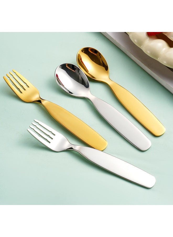 304 Stainless Steel Korean-style Children's Spoon Wide Handle Fork Spoon Baby Eating Spoon Fruit Dessert Fork Complementary Spoon-Specifications:304 Korean Children's Fork