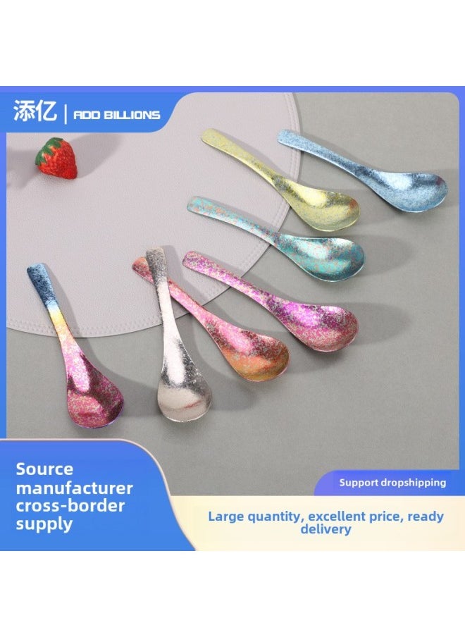 Chinese Pure Titanium Crystalline Soup Spoon High-end Light Luxury Household Ice Flower Spoon Outdoor Camping Portable Fengling Spoon Tableware-Color:Emerald Green