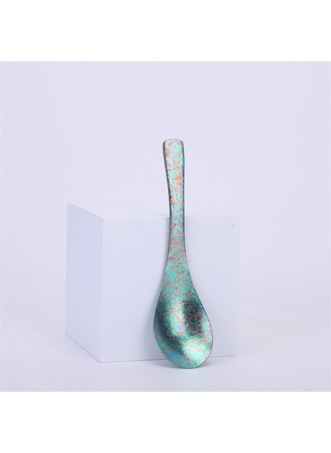 Chinese Pure Titanium Crystalline Soup Spoon High-end Light Luxury Household Ice Flower Spoon Outdoor Camping Portable Fengling Spoon Tableware-Color:Emerald Green