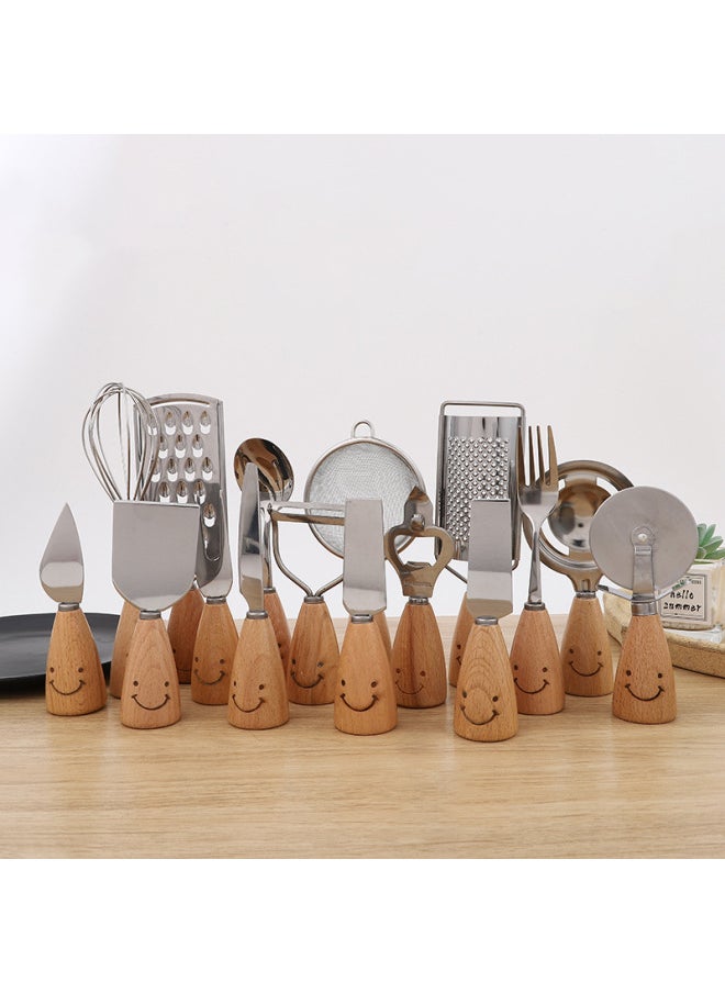 Smiley Tableware Creative Wooden Handle Tableware Korean Ins Creative Kitchen Gadgets  Kitchenware-Specifications:Smiley Beech—silicone Brush