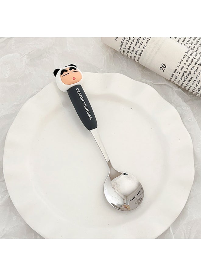 Genuine Crayon Small New High Color Value Children's Spoon Fork 304 Stainless Steel Convenient Tableware Watermelon Spoon Dessert Fork-Specifications:Crayon Shin-chan Black Spoon