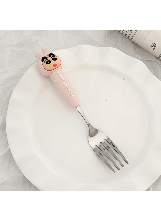 Genuine Crayon Small New High Color Value Children's Spoon Fork 304 Stainless Steel Convenient Tableware Watermelon Spoon Dessert Fork-Specifications:Crayon Shin-chan Pink Fork