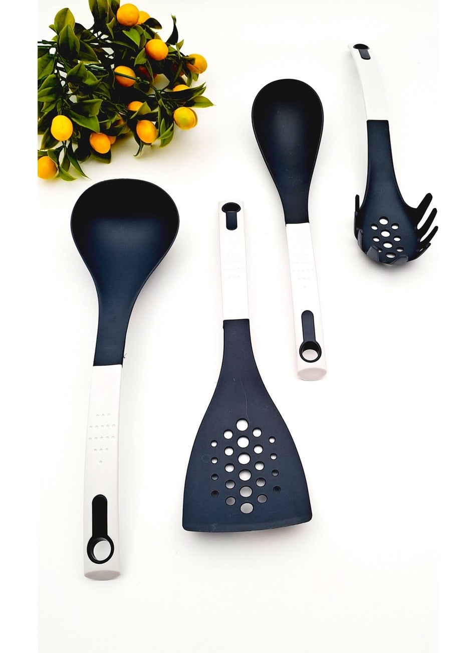 Teflon Fireproof Service Ladle Spoon Set 4 Piece White Black Color Non-Scratch Dowry Set