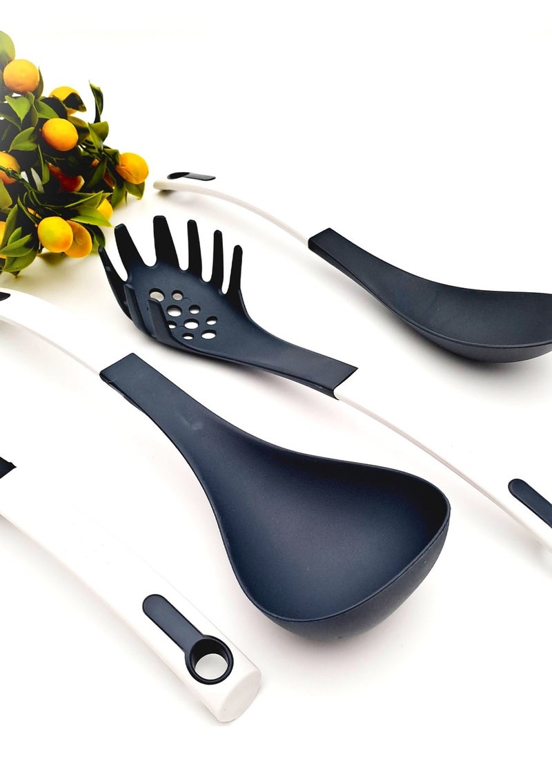 Teflon Fireproof Service Ladle Spoon Set 4 Piece White Black Color Non-Scratch Dowry Set