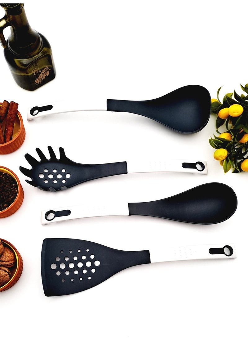 Teflon Fireproof Service Ladle Spoon Set 4 Piece White Black Color Non-Scratch Dowry Set