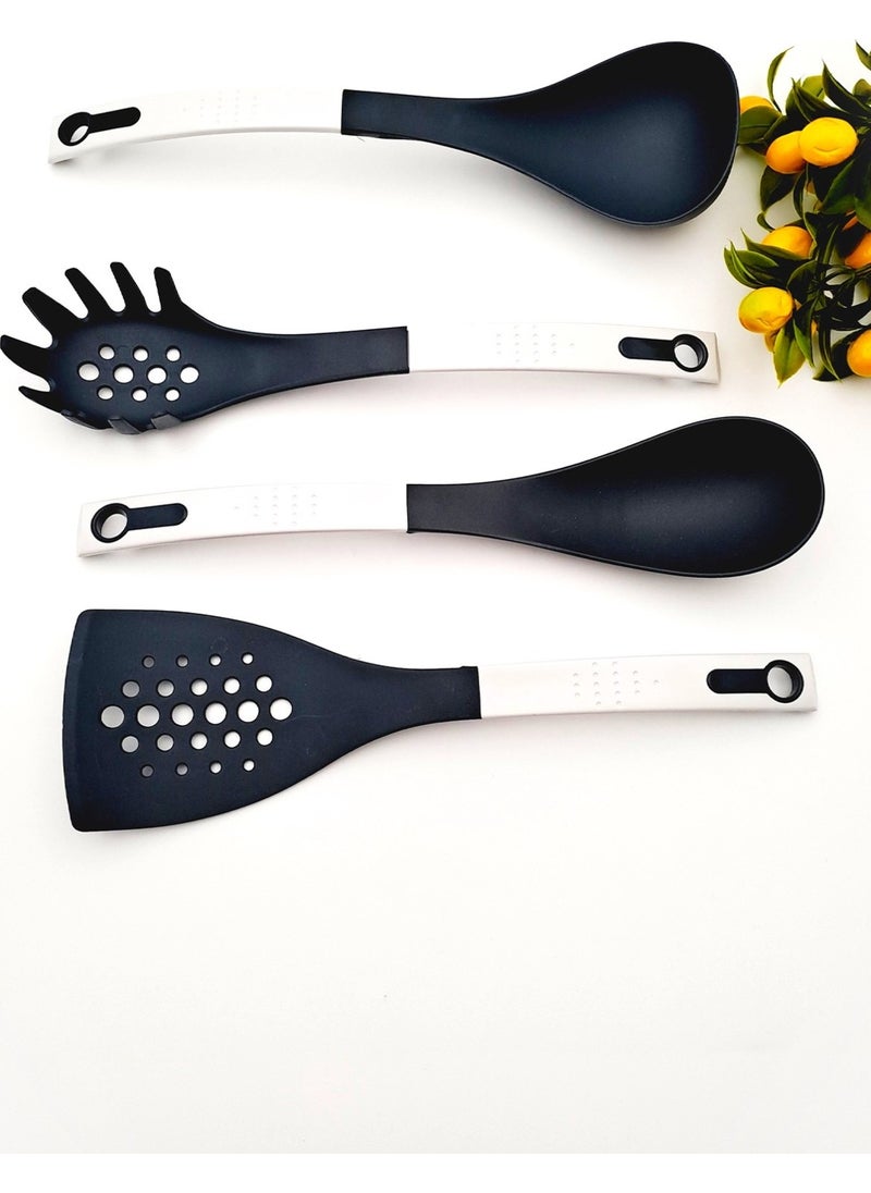 Teflon Fireproof Service Ladle Spoon Set 4 Piece White Black Color Non-Scratch Dowry Set