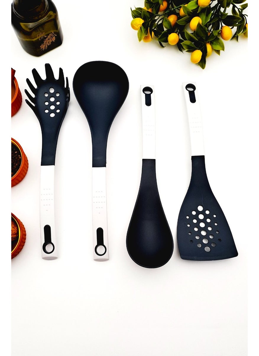 Teflon Fireproof Service Ladle Spoon Set 4 Piece White Black Color Non-Scratch Dowry Set