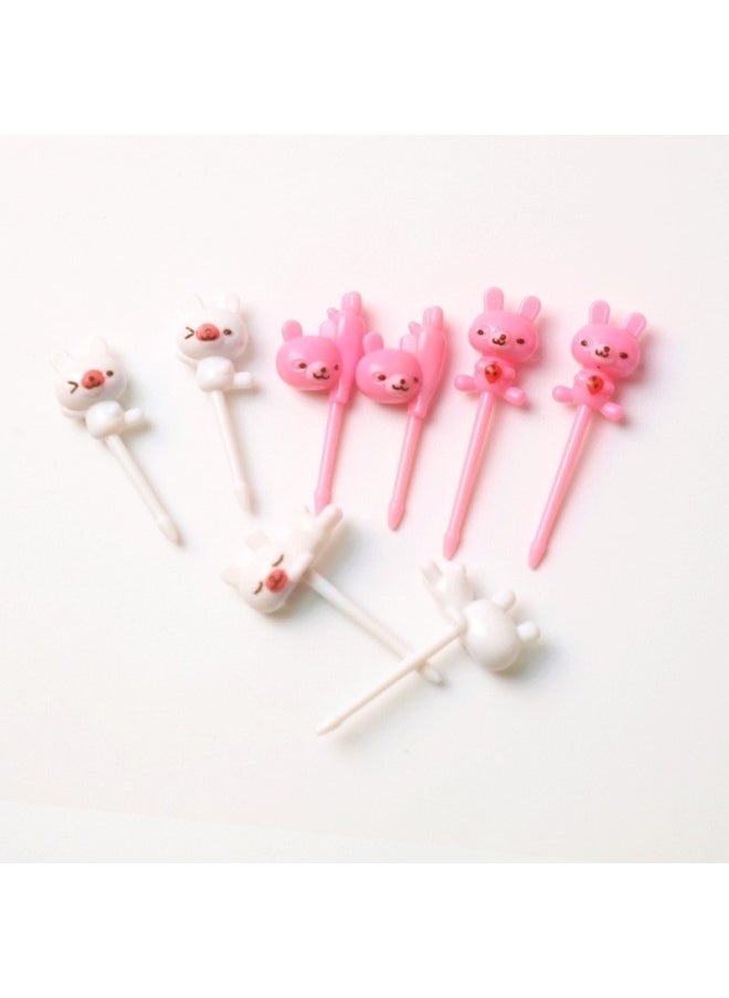 Cute Elephant Long Neck Deer Animal Fruit Fork Mini Japanese Cartoon Children's Fruit Fork Supply-Color:Transparent Box-Specifications:Pink Rabbit Bear Style 8pcs