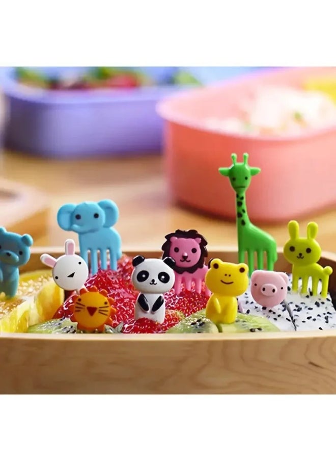 Cute Elephant Long Neck Deer Animal Fruit Fork Mini Japanese Cartoon Children's Fruit Fork Supply-Color:Transparent Box-Specifications:Jurassic Dinosaur Style 10pcs