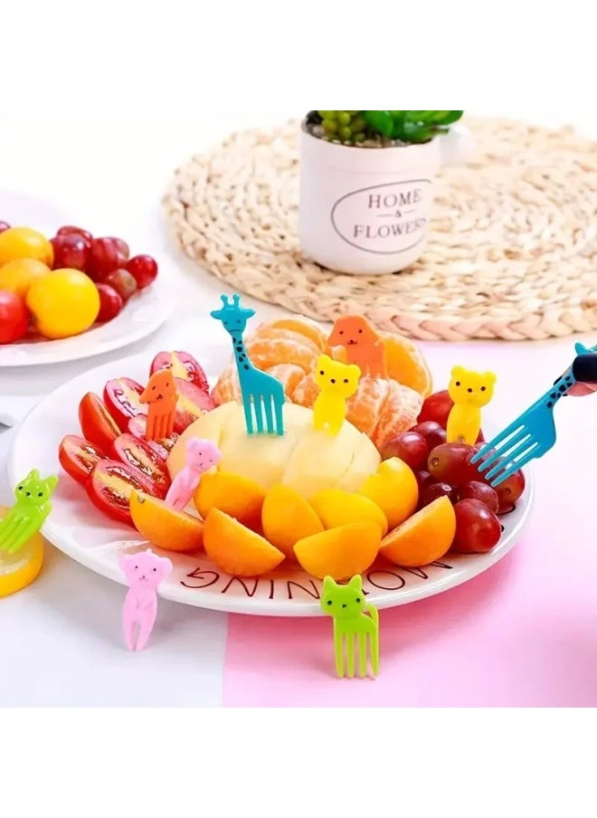 Cute Elephant Long Neck Deer Animal Fruit Fork Mini Japanese Cartoon Children's Fruit Fork Supply-Color:Transparent Box-Specifications:Jurassic Dinosaur Style 10pcs