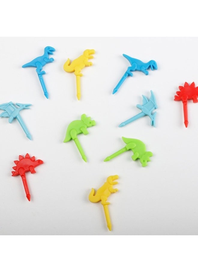 Cute Elephant Long Neck Deer Animal Fruit Fork Mini Japanese Cartoon Children's Fruit Fork Supply-Color:Transparent Box-Specifications:Jurassic Dinosaur Style 10pcs