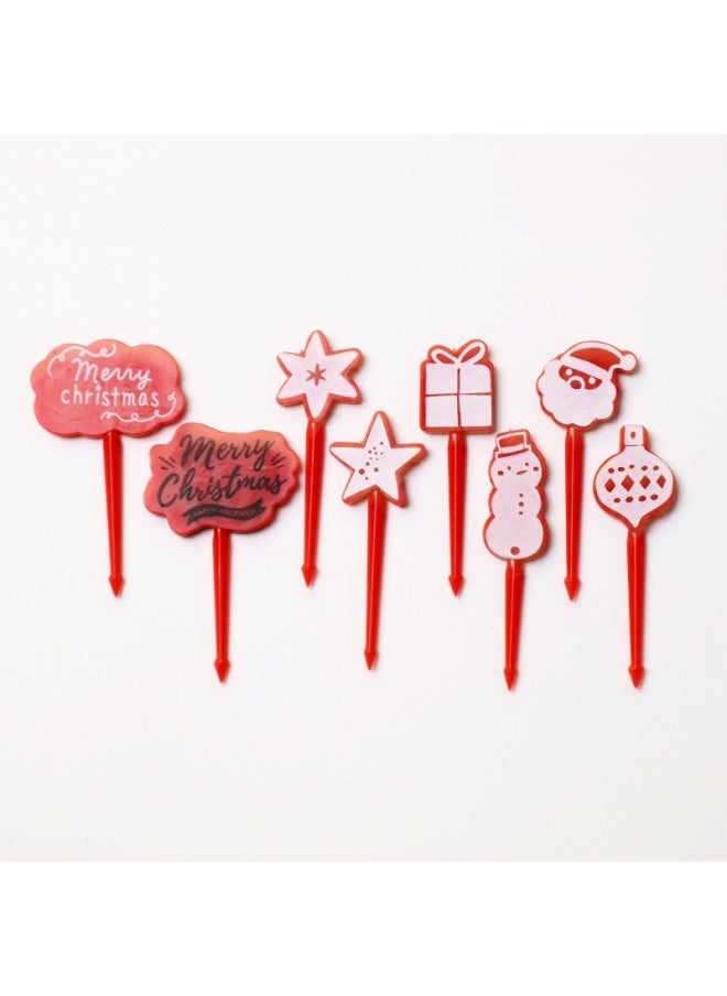 Cute Elephant Long Neck Deer Animal Fruit Fork Mini Japanese Cartoon Children's Fruit Fork Supply-Color:Premium Paper Card Packaging-Specifications:Red Model 8pcs