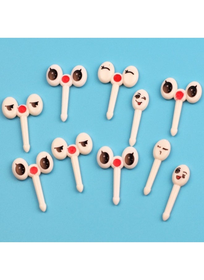 Cute Elephant Long Neck Deer Animal Fruit Fork Mini Japanese Cartoon Children's Fruit Fork Supply-Color:Transparent Box-Specifications:Small Eyes 10pcs