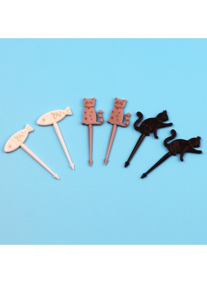 Cute Elephant Long Neck Deer Animal Fruit Fork Mini Japanese Cartoon Children's Fruit Fork Supply-Color:Opp Bag-Specifications:Fish Cat Model 6pcs