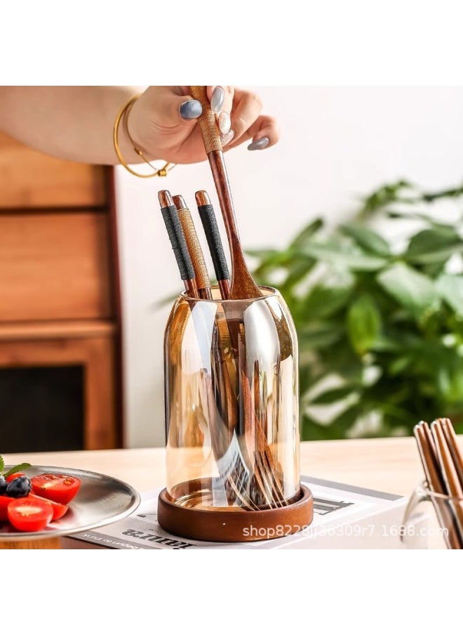 High-grade Fruit Fork Stainless Steel Cake Dessert Small Fork Home High-grade Creative Fruit Sign Storage Pot Suit-Specifications:Transparent-small Size-glass Jar Wooden Base + 3 Forks/3 Spoons