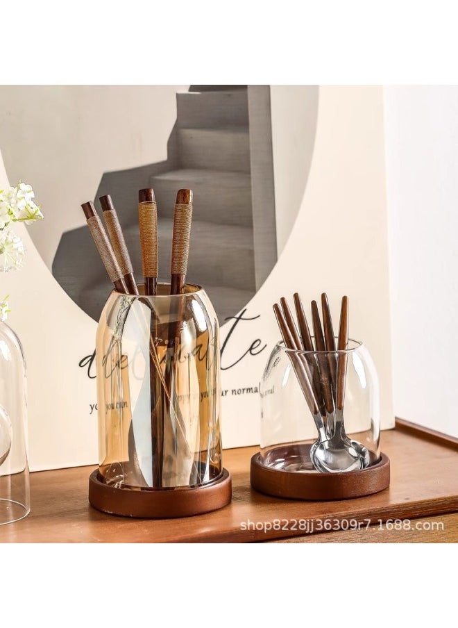 High-grade Fruit Fork Stainless Steel Cake Dessert Small Fork Home High-grade Creative Fruit Sign Storage Pot Suit-Specifications:Transparent-small Size-glass Jar Wooden Base + 3 Forks/3 Spoons