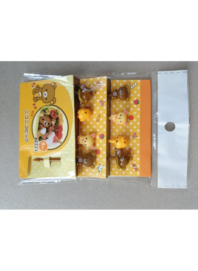 Spot! Children's Plastic Komatsu Bear Fruit Fork Cartoon Japanese And Korean Fruit Stick 8 Pack-Specifications:Kongsong Bear Fruit Fork
