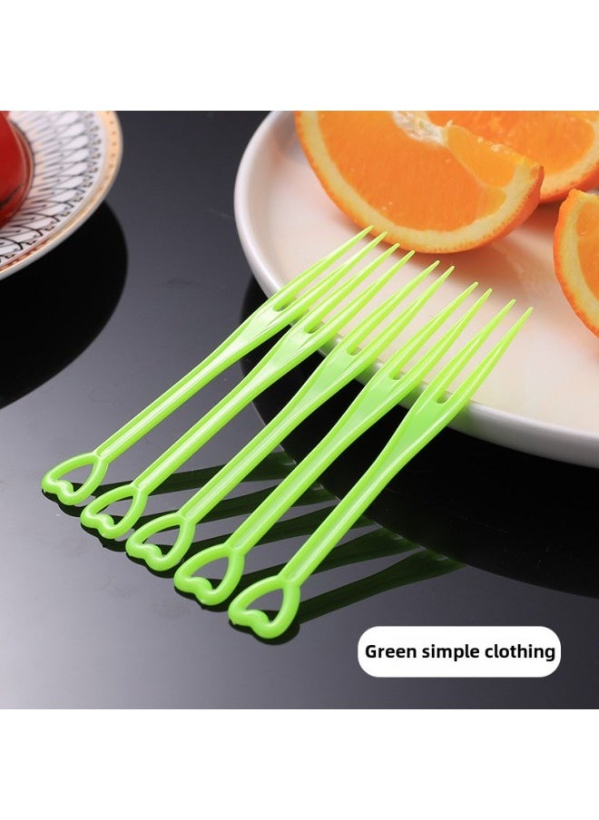Disposable Fruit Fork Individually Packaged Plastic Fruit Sign Transparent Fork KTV Commercial Snack Cake Fork Wholesale-Color:Heart-shaped Forks Individually Packed [2000 Pieces]-Specifications:Green