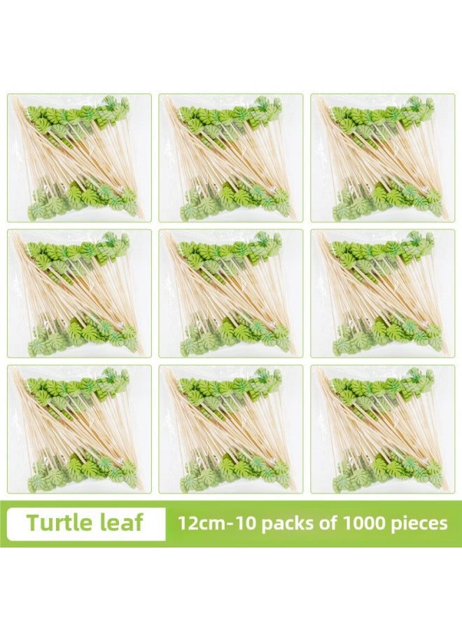 Disposable Fruit Stick Bamboo Stick Hamburger Dessert Sushi String Sign Plate Decorative Fruit Fork Cocktail Creative Flower Sign-Specifications:♛12cm⭐Turtle Leaf/1000 Pieces♛