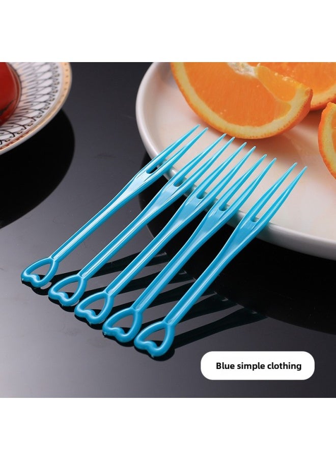 Disposable Fruit Fork Individually Packaged Plastic Fruit Sign Transparent Fork KTV Commercial Snack Cake Fork Wholesale-Color:Heart-shaped Forks Individually Packed [2000 Pieces]-Specifications:Blue