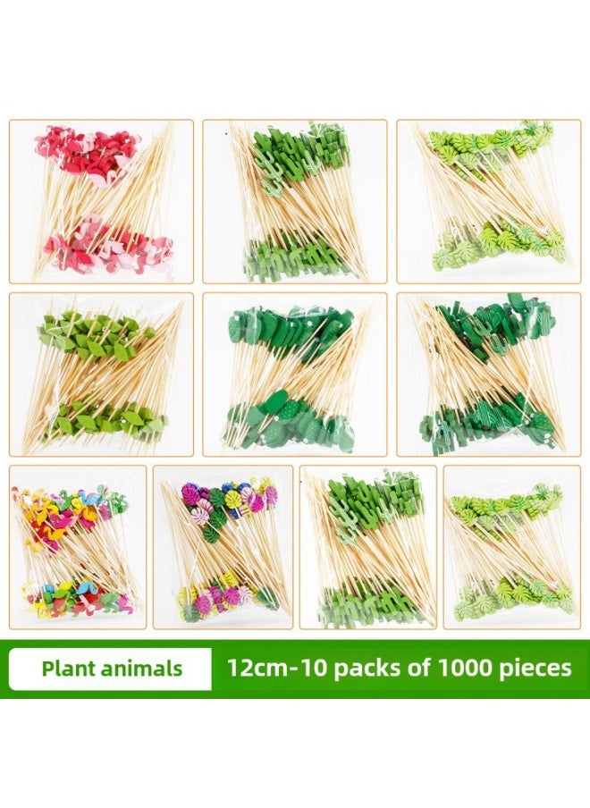 Disposable Fruit Stick Bamboo Stick Hamburger Dessert Sushi String Sign Plate Decorative Fruit Fork Cocktail Creative Flower Sign-Specifications:♛12cm⭐Ins Internet Celebrity/1000 Pieces♛